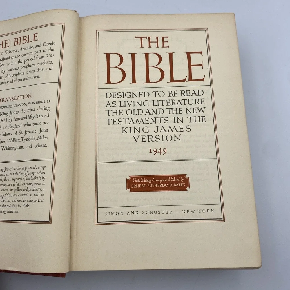 Vtg 1949 King James Bible Living Literature‎ Edition w Typewriter Note KJV